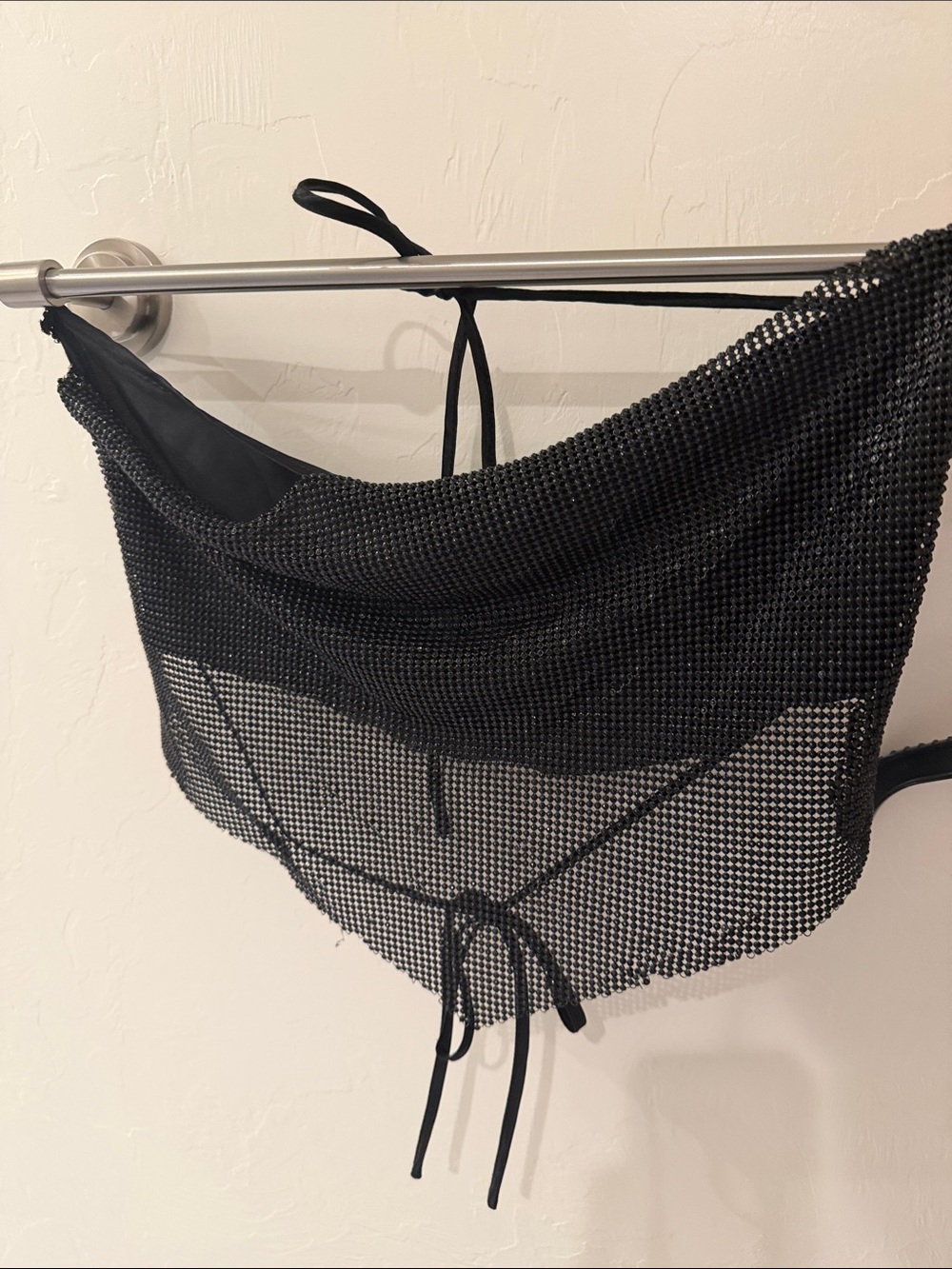 Black Mesh Rhinestone Halter Going Out Top